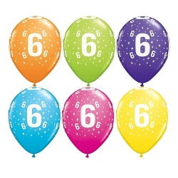 Kolorowe Balony cyfra 6 na urodziny 28 cm 6 szt