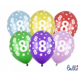 Balony metaliczne z cyfrą 8 Kolorowe 30 cm