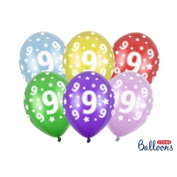 Balony metaliczne z cyfrą 9 Kolorowe 30 cm