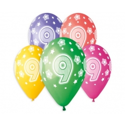 Kolorowe Balony na 9 urodziny 33 cm 5 szt