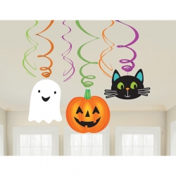 Dekoracja wisząca Duszki, kotek i Dynie na Halloween 12 szt.