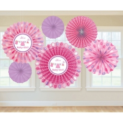 Różowe Rozety dekoracyjne na Baby Shower Dziewczynki 6 szt.