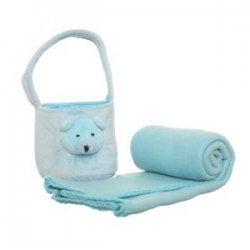 Pluszowy kocyk z koszykiem Niebieski Prezent na Baby Shower