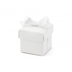 Białe Pudełka z kokardką na podziękowanie dla gości 6x6x5,5 cm 10 szt.