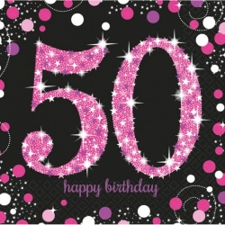 Serwetki papierowe różowa 50 Happy Birthday 16 szt 33x33