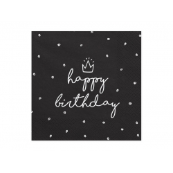 Serwetki papierowe Czarne Happy Birthday 20 szt 33x33 cm