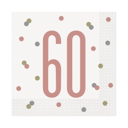 Serwetki papierowe 60 Urodziny Różowo-złote 16 szt. 33x33 cm