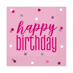 Serwetki papierowe Happy Birthday Różowe 33x33 cm 16 szt