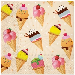 Serwetki papierowe Ice Cream Lody w Wafelku 33x33 cm 20 szt.