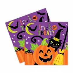 Serwetki papierowe Dynie i Czarny Kot na Halloween 33x33 cm 16 szt.