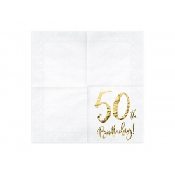 Serwetki papierowe Białe 50 Urodziny 20 szt. 33x33 cm