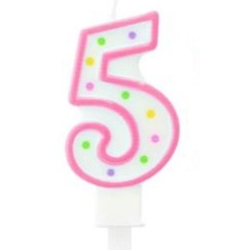 Świeczka urodzinowa w kropki cyfra 5 Różowa