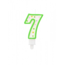 Świeczka urodzinowa w kropki cyfra 7 Zielona