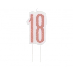 Świeczka urodzinowa Cyfra 18 Różowe Złoto Brokatowa