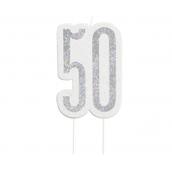 Świeczka urodzinowa cyfra 50 Srebrna