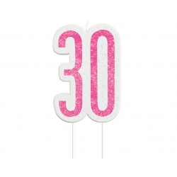 Świeczka urodzinowa cyfra 30 Różowa Brokatowa