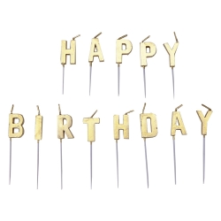 Świeczki urodzinowe złote litery Happy Birthday