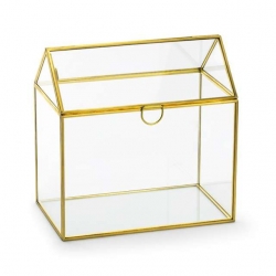 Pudełko szklane Złote na koperty na ślub 13x21x21 cm