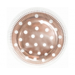 Talerzyki papierowe Różowo-złote w Białe kropki 6 szt 23 cm