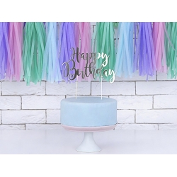 Topper na tort Happy Birthday - Srebrny
