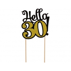 Topper na tort Hello 30 urodziny Złoto-czarny