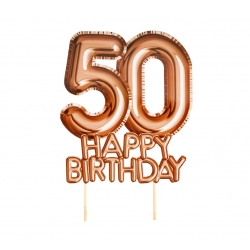 Topper na tort 50 Happy Birthday Różowe Złoto