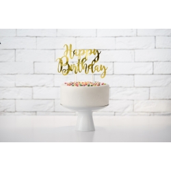 Topper na tort Happy Birthday - Złoty