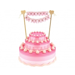 Dekoracja Topper na tort Happy Birthday Różowy 25 cm