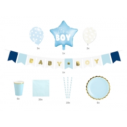 Zestaw dekoracji niebieskich Baby Shower