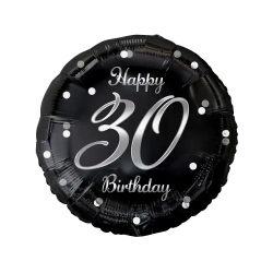 Balon foliowy na urodziny 30 Happy Birthday Czarny 46 cm