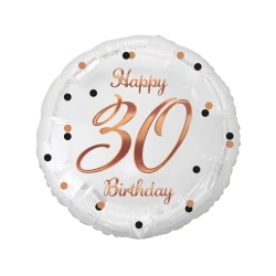 Balon foliowy na Urodziny 30 Happy Birthday Biały 46 cm