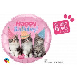 Balon foliowy Happy Birthday Kotki na Urodziny 46 cm