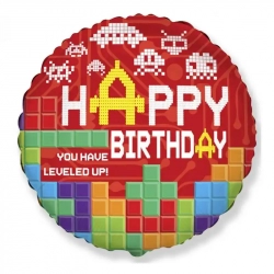 Balon foliowy na urodziny Happy Birthday Gra Tetris Game 46 cm