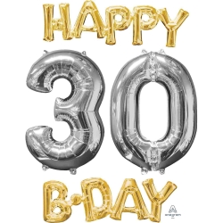 Zestaw balonów foliowych cyfra 30 Happy B-day
