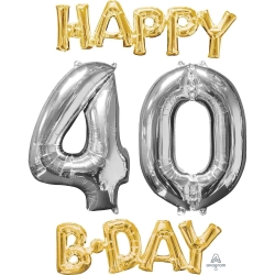 Zestaw balonów foliowych cyfra 40 Happy B-day