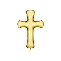 Balon foliowy Krzyż Złoty Pierwsza Komunia Święta Chrzest 91 cm