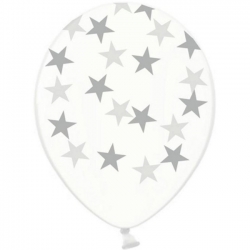Balon Biały w Srebrne Gwiazdki 30 cm