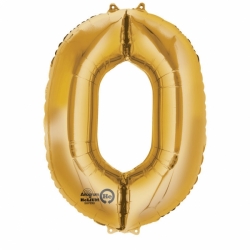 Balon foliowy złoty cyfra 0 (35 cm)