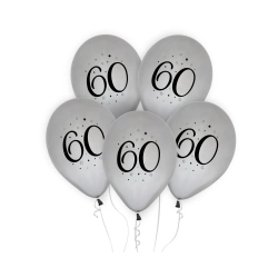 Balony Cyfra 60 na Urodziny Srebrne 30 cm 5 szt.