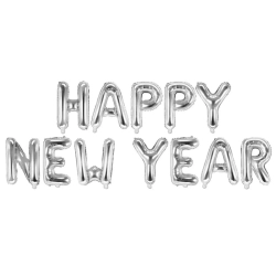 Balon foliowy Srebrny Napis Happy New Year Sylwester 370x35 cm