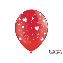 Balon czerwony w białe Serduszka 30 cm