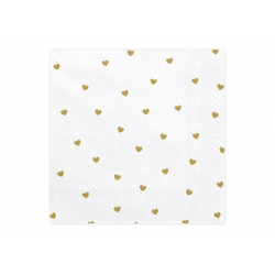 Serwetki papierowe Białe w  Złote Serca 20 szt. 33x33 cm