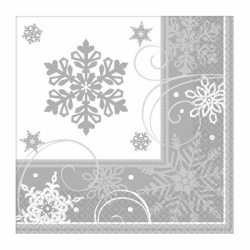 Serwetki świąteczne srebrne Płatki Śniegu 16 szt 33x33