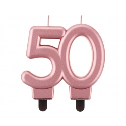 Różowo Złota Świeczka cyfra na 50 urodziny