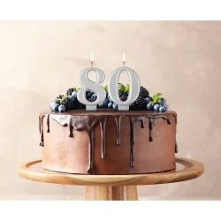 Srebrna Świeczka na tort 80 urodziny