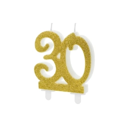 Świeczka tortowa Złoty brokat Cyfra 30 lat na Urodziny